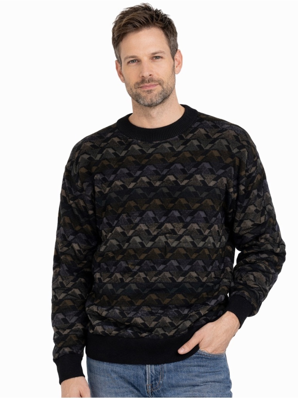 Oscar de la Renta Textured Crewneck Sweater Black Multi Tone L Vintage